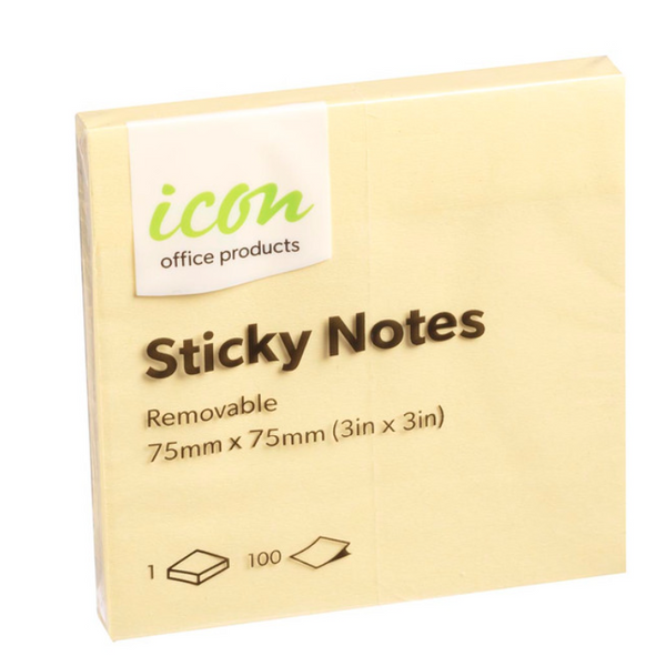 Icon Sticky Notes 75x75mm Yellow (100 shts per pad) - Pack 12