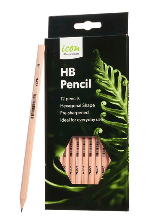 Icon HB Pencil Hexagonal Natural, Pack of 12