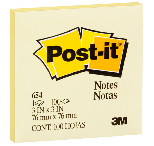 Post-it Notes Yellow 654-1 76x76mm 100 sheet pads