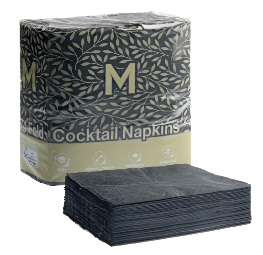 Matthews Cocktail Napkin - 1/4 Fold, Black 2-ply (2000 sheets)