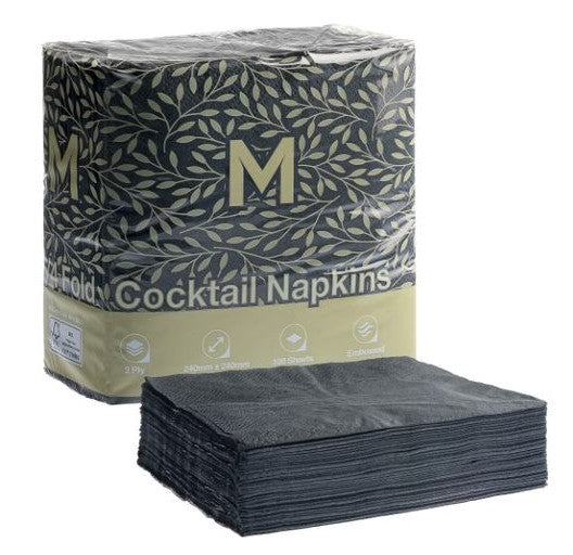 Matthews Cocktail Napkin - 1/4 Fold, Black 2-ply (2000 sheets)