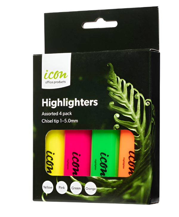 Icon Highlighter Chisel Tip Asst, Pack of 4