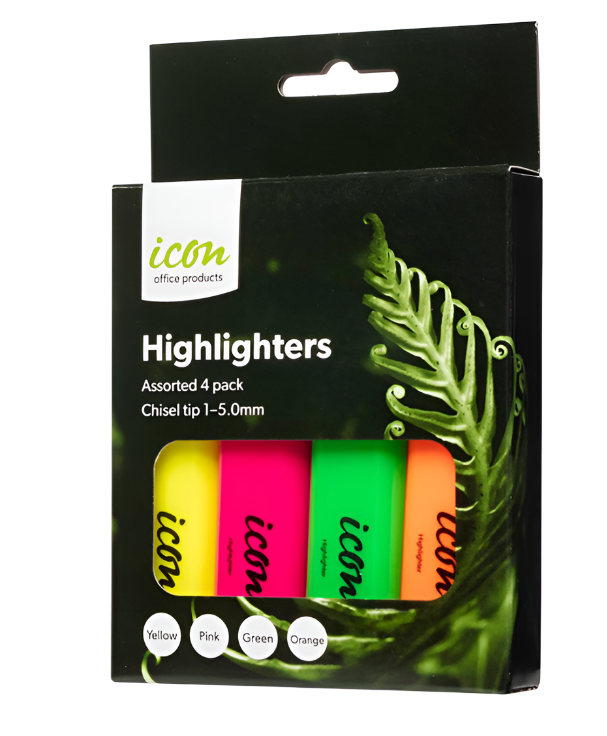 Icon Highlighter Chisel Tip Asst, Pack of 4