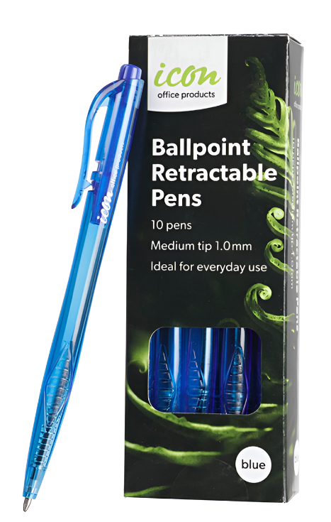 Icon Ballpoint Retractable Pens Blue, Pack of 10