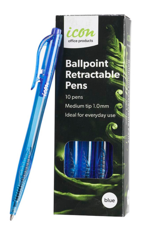 Icon Ballpoint Retractable Pens Blue, Pack of 10