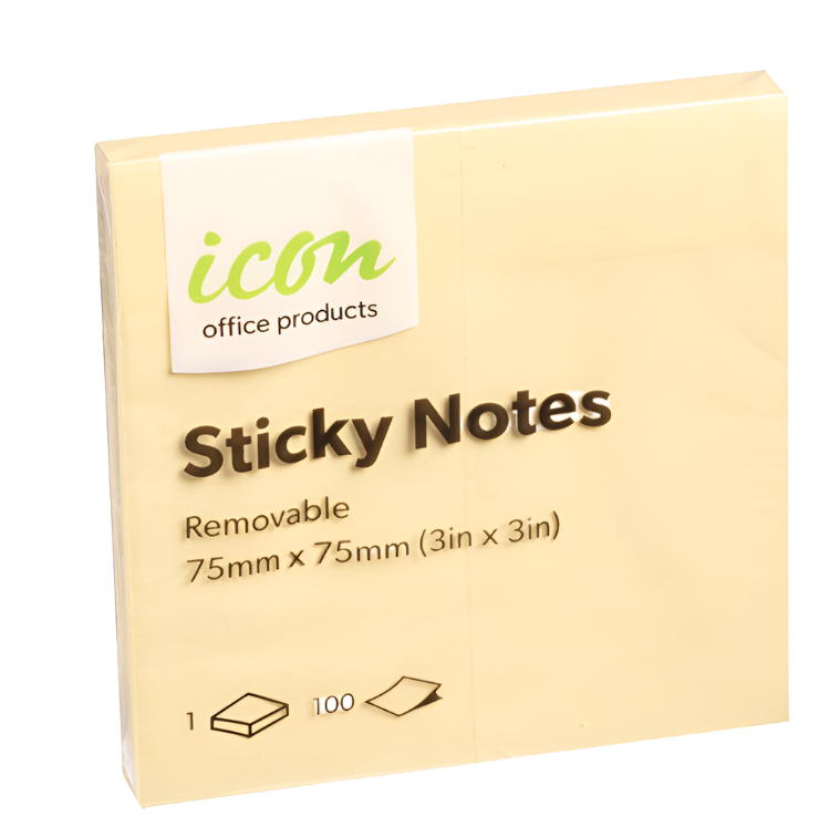 Icon Sticky Notes 75x75mm Yellow (100 shts per pad) - Pack 12