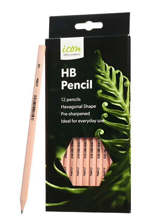 Icon HB Pencil Hexagonal Natural, Pack of 12