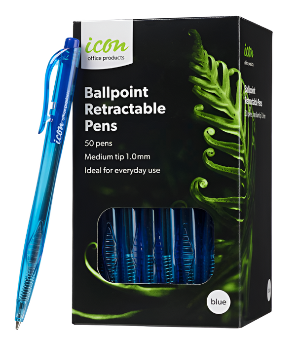 Icon Ballpoint Retractable Pens Blue, Pack of 50