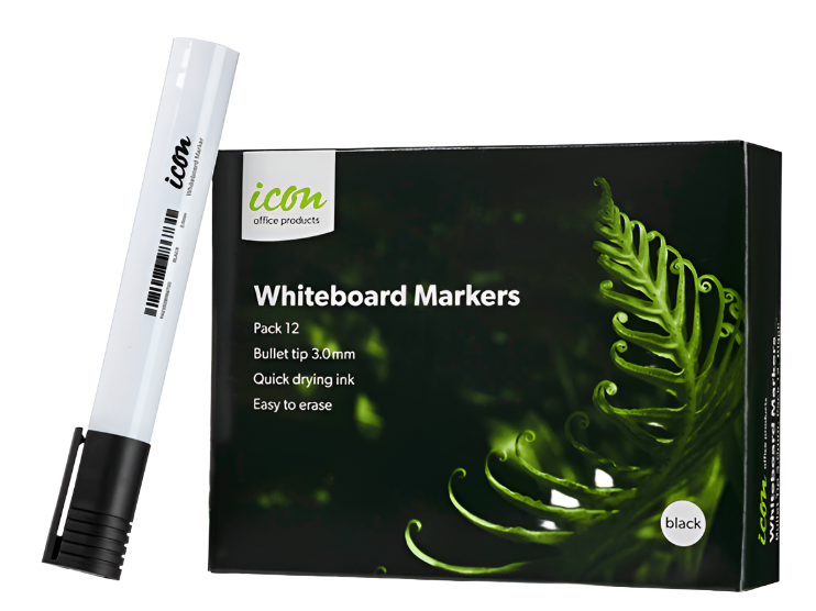 Icon Whiteboard Marker Bullet Tip Black - Pk 12