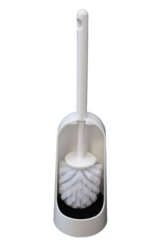 Round white toilet brush with holder