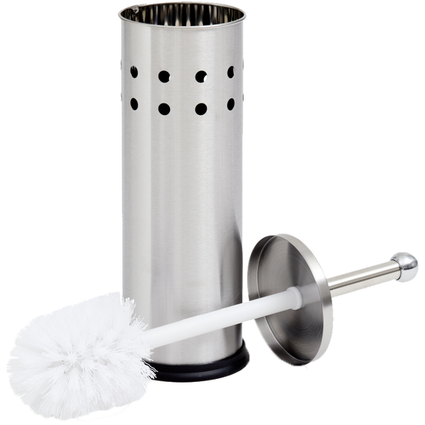 Stainless steel toilet brush set with white bristles