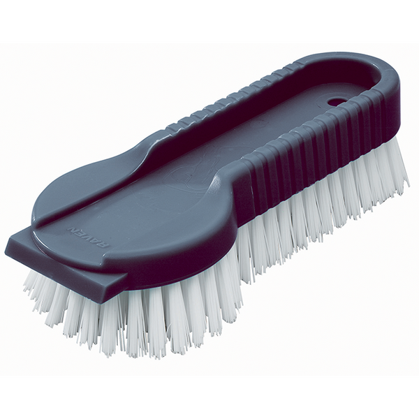 Flat scrubbing brush in black with white bristles