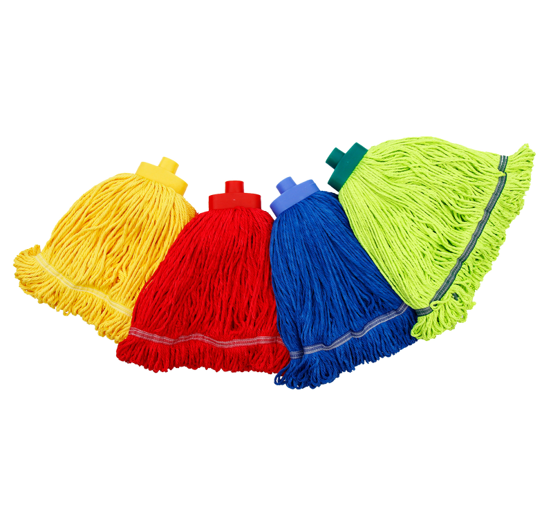 Microfibre mop head in yellow, red, blue and green
