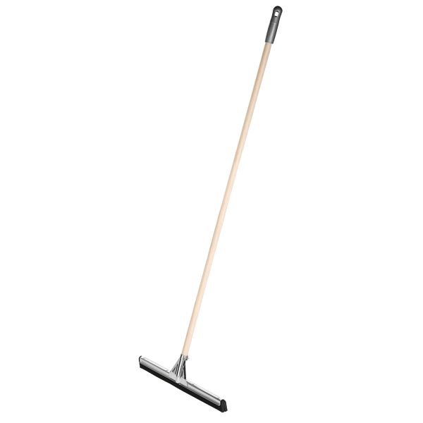 Squeegee with long wooden handle and black parts