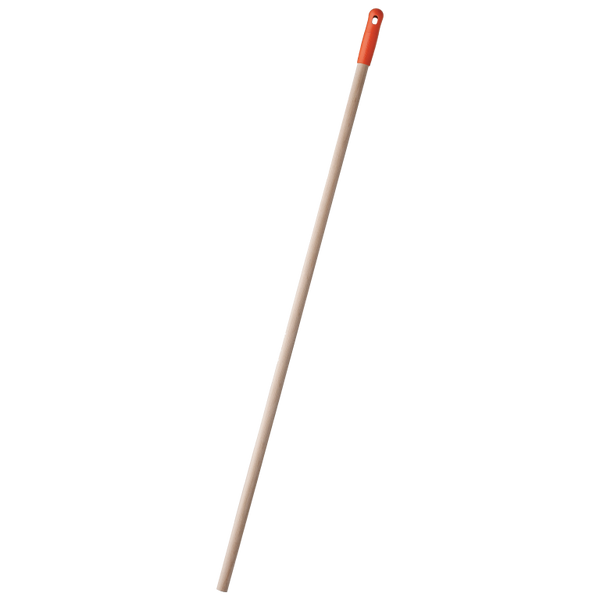 Long wooden broom handle with red top