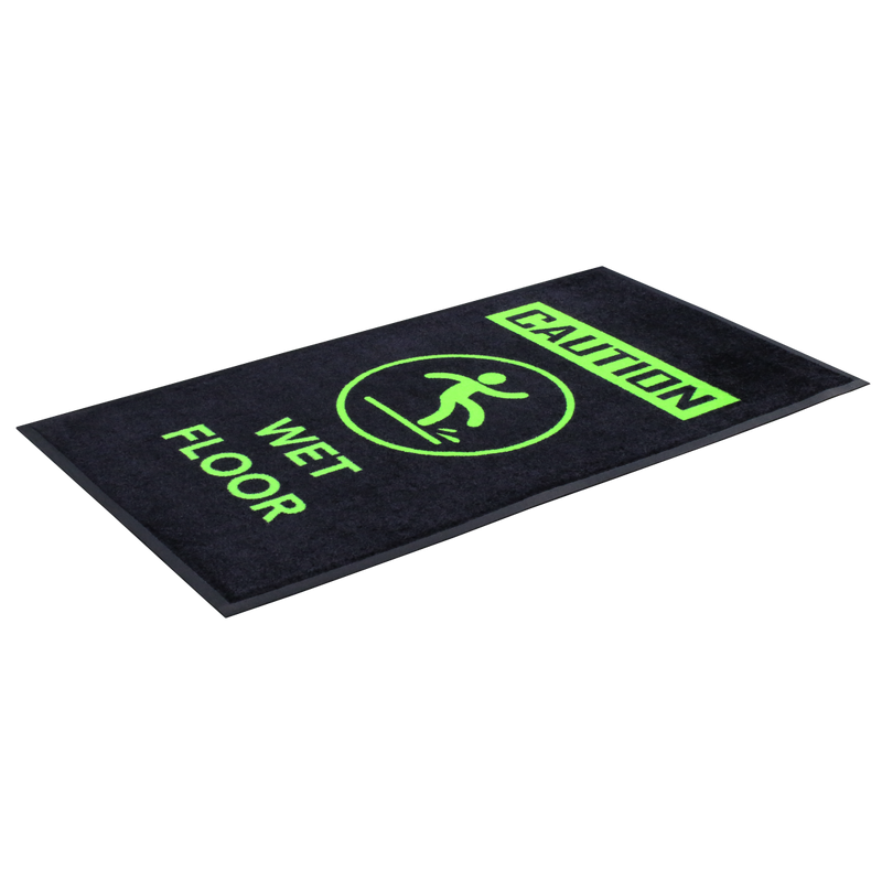 Fluro rubber mat with Caution Wet Floor signage