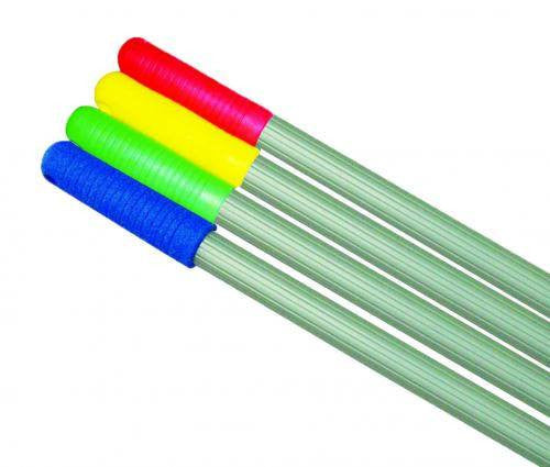 Mop handle in four different colours: blue, green, yellow and red